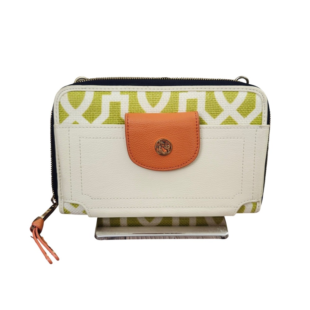 Spartina 449 Linen Leather Zip‎ Around Wallet Lime Green Geometric Daufuskie Is.
